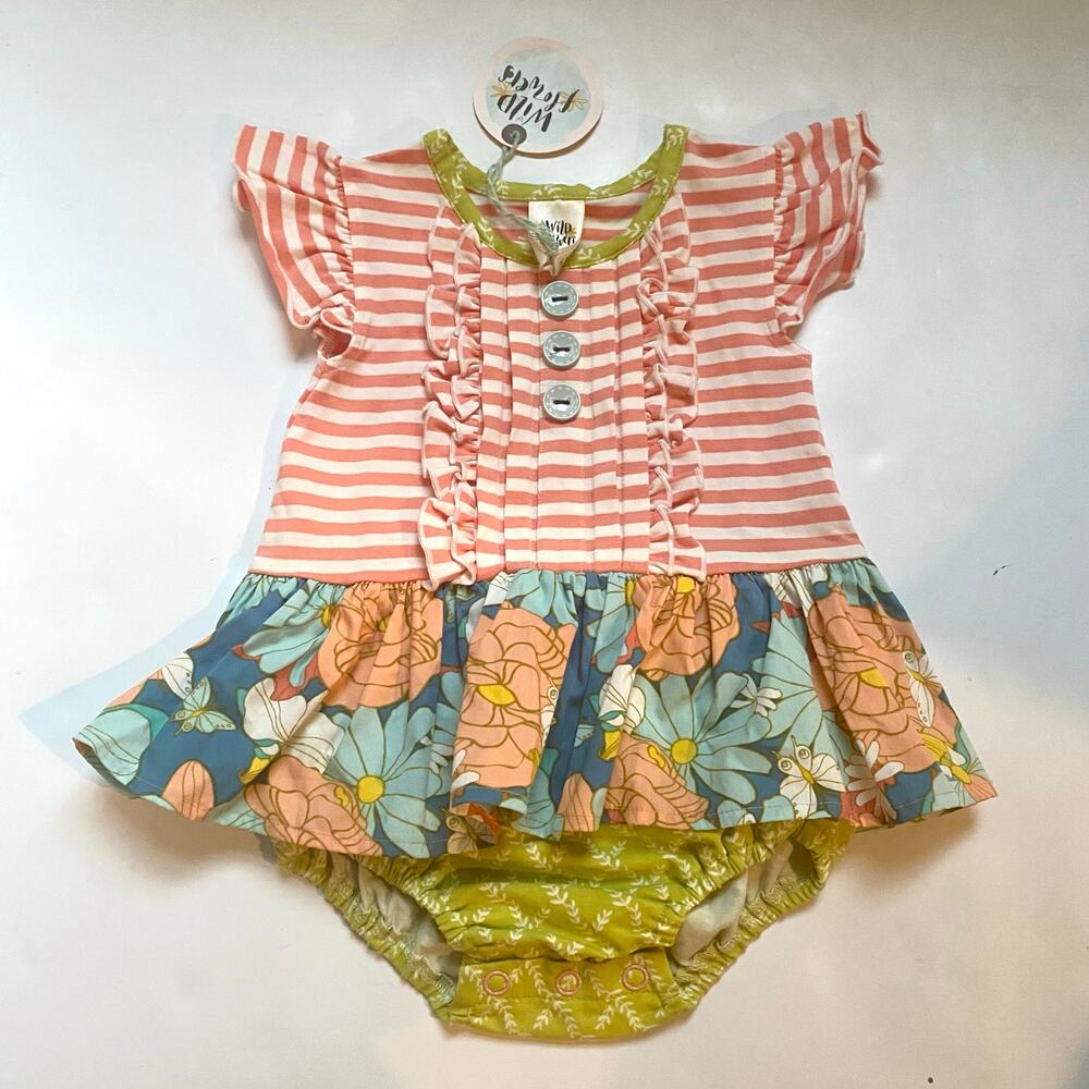 NEW Wildflowers Pink Stripe Floral One Piece Bubble Romper